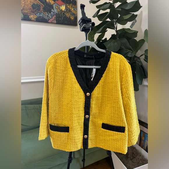Ny&Company Yellow Black Plus size Women’s Tweed Jacket Blazer Fall Jacket XXL - Picture 13 of 16
